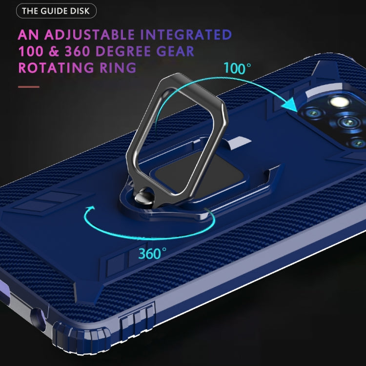 For Xiaomi Poco X3 NFC Carbon Fiber Protective Case with 360 Degree Rotating Ring Holder