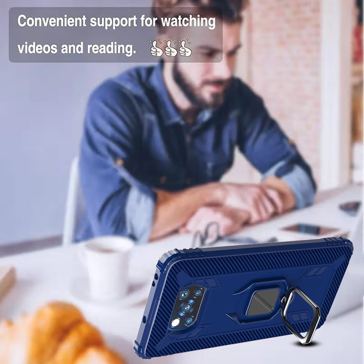 For Xiaomi Poco X3 NFC Carbon Fiber Protective Case with 360 Degree Rotating Ring Holder