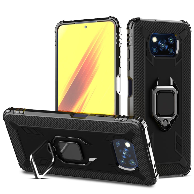 For Xiaomi Poco X3 NFC Carbon Fiber Protective Case with 360 Degree Rotating Ring Holder