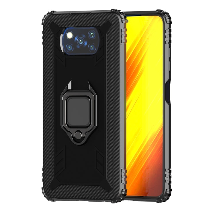 For Xiaomi Poco X3 NFC Carbon Fiber Protective Case with 360 Degree Rotating Ring Holder
