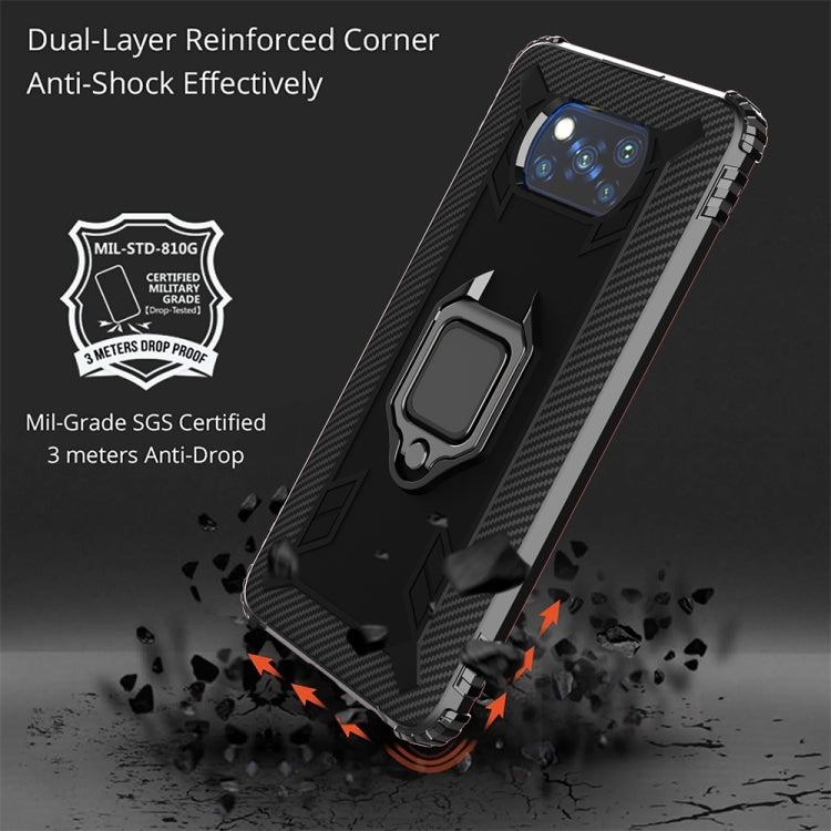 For Xiaomi Poco X3 NFC Carbon Fiber Protective Case with 360 Degree Rotating Ring Holder