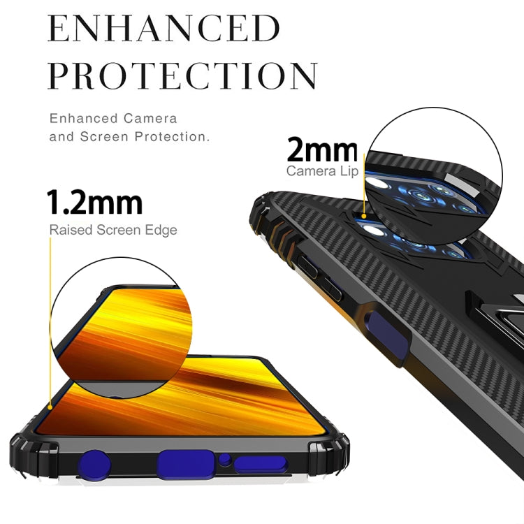 For Xiaomi Poco X3 NFC Carbon Fiber Protective Case with 360 Degree Rotating Ring Holder