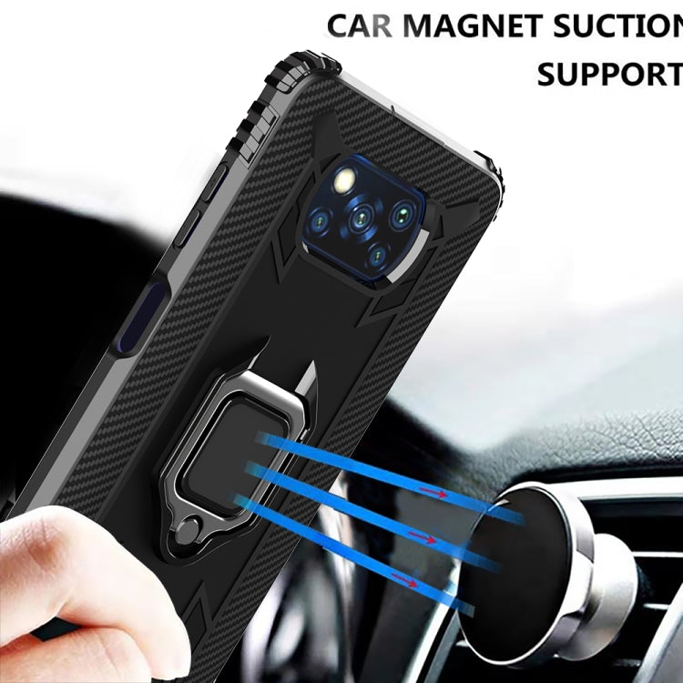 For Xiaomi Poco X3 NFC Carbon Fiber Protective Case with 360 Degree Rotating Ring Holder