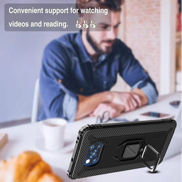For Xiaomi Poco X3 NFC Carbon Fiber Protective Case with 360 Degree Rotating Ring Holder