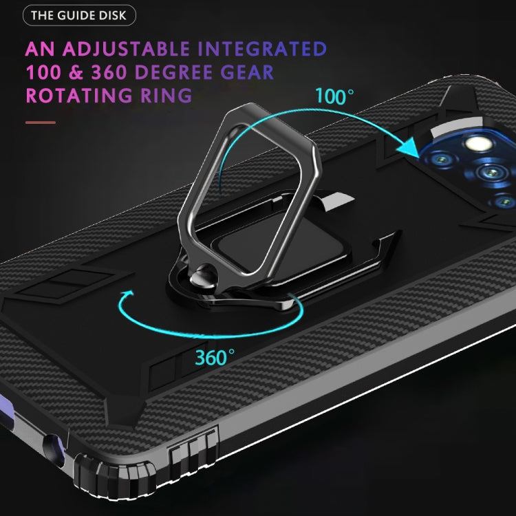 For Xiaomi Poco X3 NFC Carbon Fiber Protective Case with 360 Degree Rotating Ring Holder