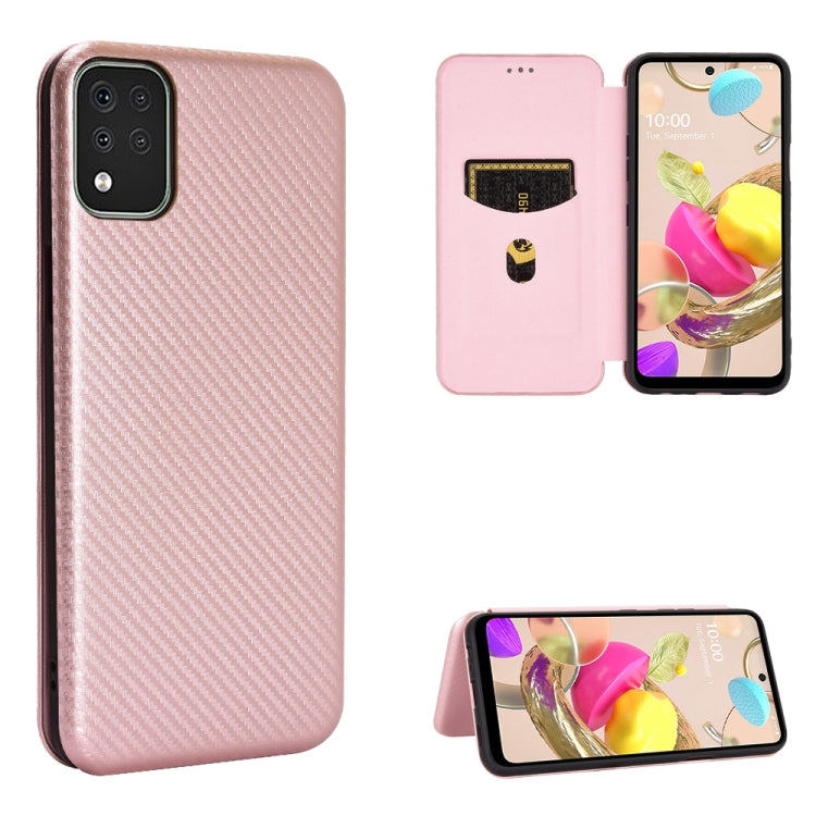 For LG K42 Carbon Fiber Texture Horizontal Flip TPU + PC + PU Leather Case with Card Slot