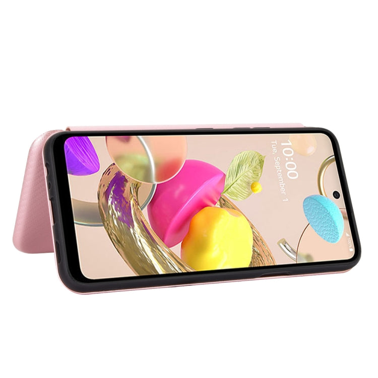 For LG K42 Carbon Fiber Texture Horizontal Flip TPU + PC + PU Leather Case with Card Slot