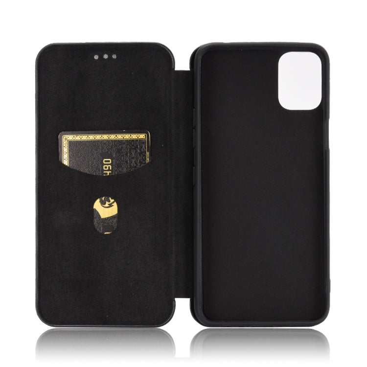 For LG K42 Carbon Fiber Texture Horizontal Flip TPU + PC + PU Leather Case with Card Slot