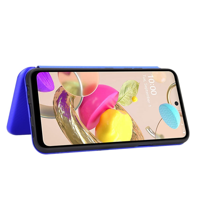 For LG K42 Carbon Fiber Texture Horizontal Flip TPU + PC + PU Leather Case with Card Slot