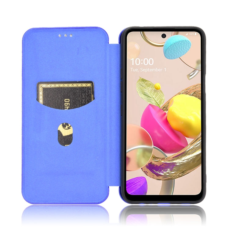 For LG K42 Carbon Fiber Texture Horizontal Flip TPU + PC + PU Leather Case with Card Slot