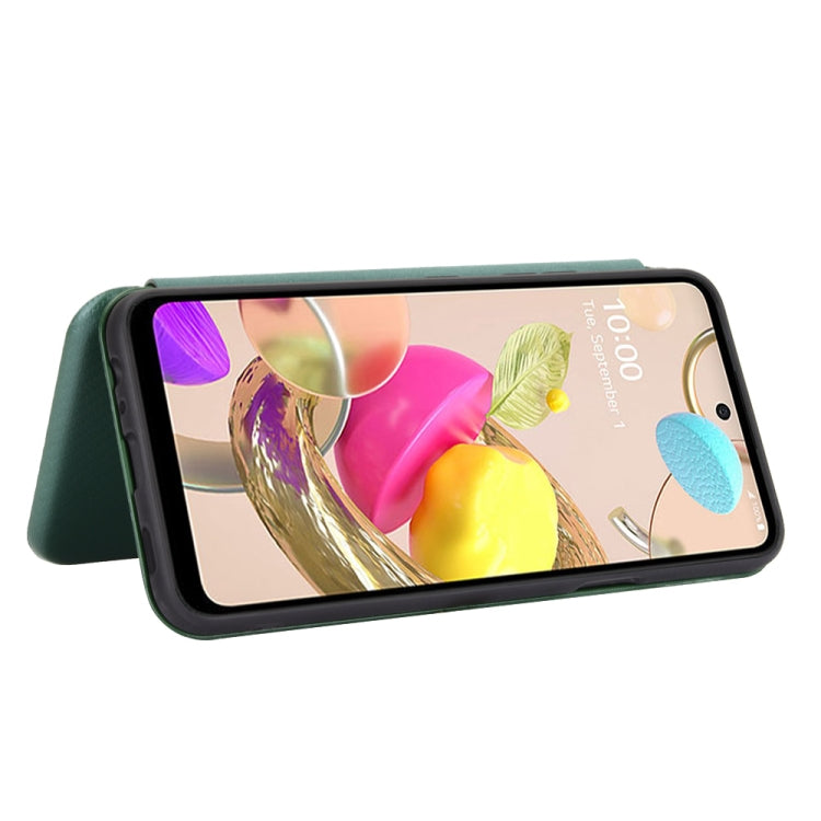 For LG K42 Carbon Fiber Texture Horizontal Flip TPU + PC + PU Leather Case with Card Slot