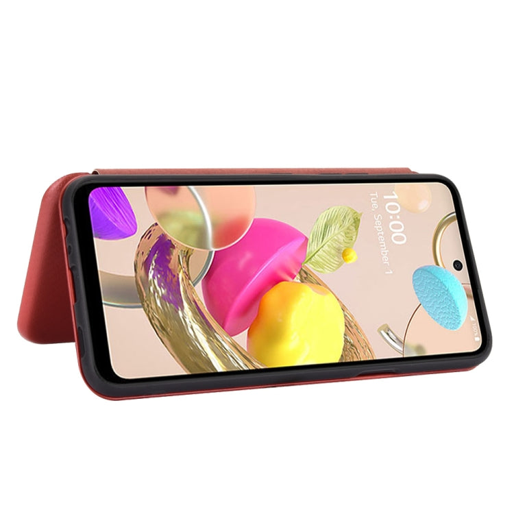 For LG K42 Carbon Fiber Texture Horizontal Flip TPU + PC + PU Leather Case with Card Slot