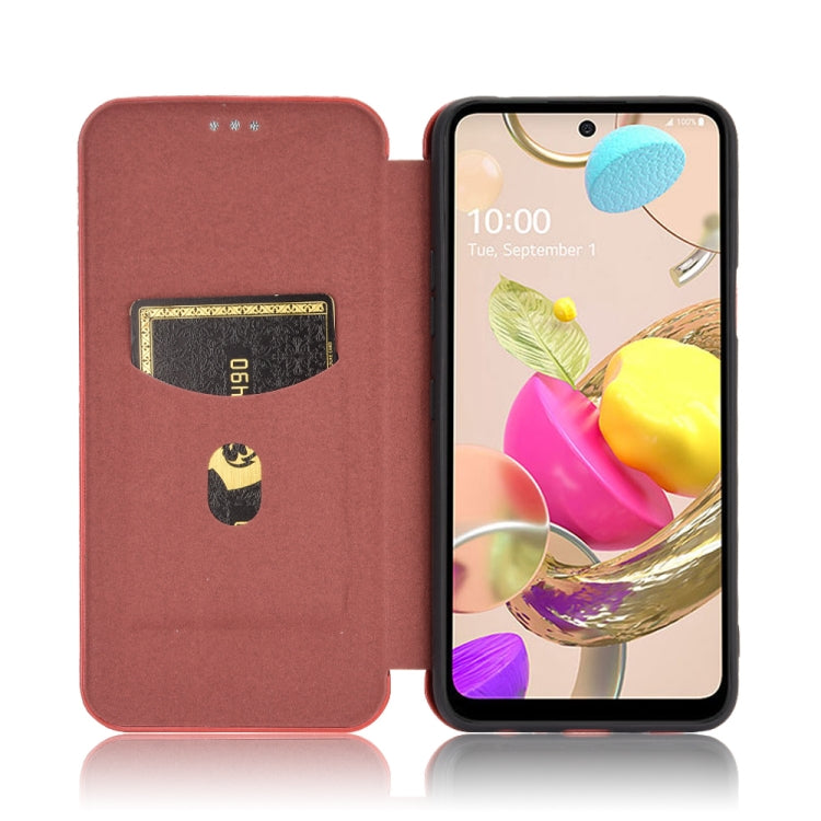 For LG K42 Carbon Fiber Texture Horizontal Flip TPU + PC + PU Leather Case with Card Slot