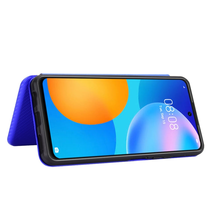 For Huawei P Smart 2021 / Y7A Carbon Fiber Texture Horizontal Flip TPU + PC + PU Leather Case with Card Slot