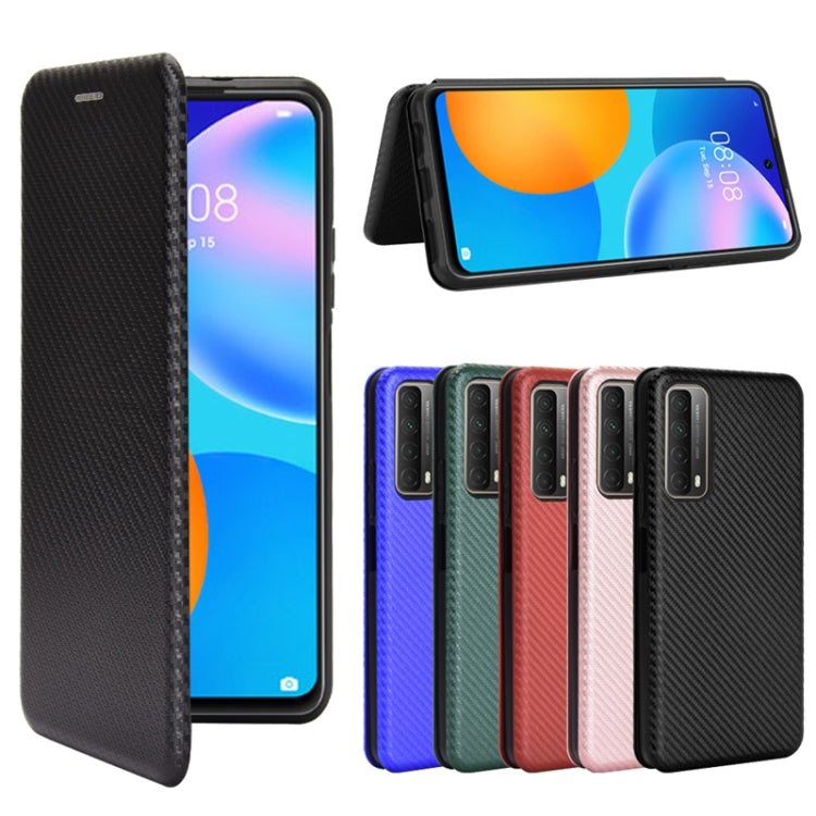 For Huawei P Smart 2021 / Y7A Carbon Fiber Texture Horizontal Flip TPU + PC + PU Leather Case with Card Slot