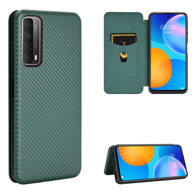 For Huawei P Smart 2021 / Y7A Carbon Fiber Texture Horizontal Flip TPU + PC + PU Leather Case with Card Slot