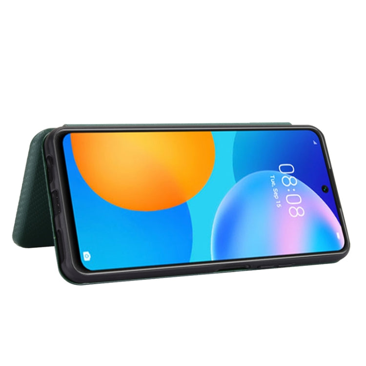 For Huawei P Smart 2021 / Y7A Carbon Fiber Texture Horizontal Flip TPU + PC + PU Leather Case with Card Slot