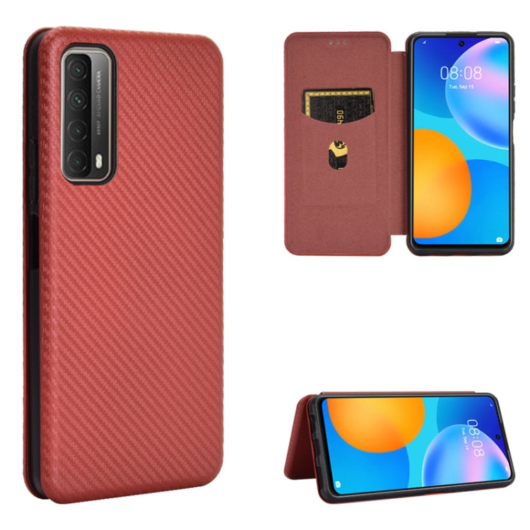 For Huawei P Smart 2021 / Y7A Carbon Fiber Texture Horizontal Flip TPU + PC + PU Leather Case with Card Slot