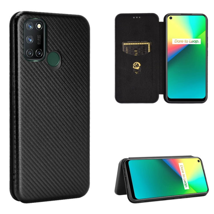 For OPPO Realme 7i Carbon Fiber Texture Horizontal Flip TPU + PC + PU Leather Case with Card Slot