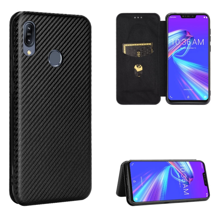 For Asus Zenfone Max (M2) ZB633KL Carbon Fiber Texture Horizontal Flip TPU + PC + PU Leather Case with Card Slot
