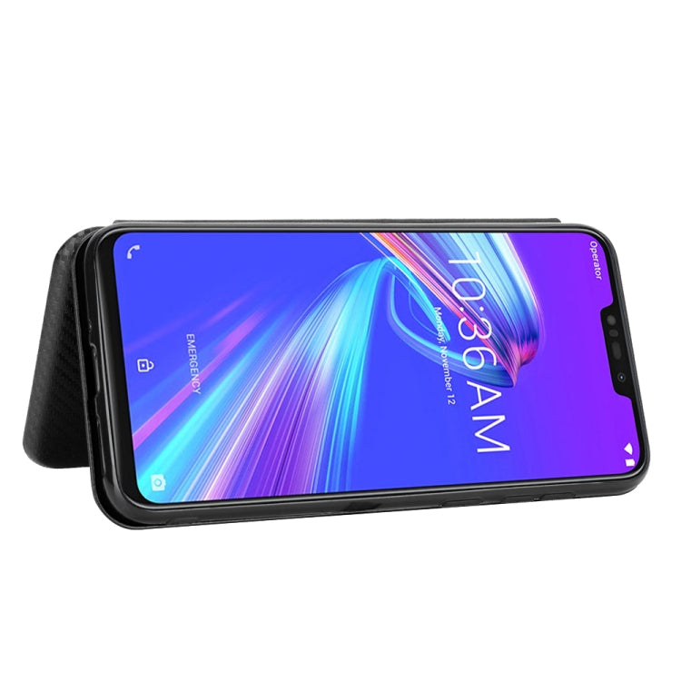 For Asus Zenfone Max (M2) ZB633KL Carbon Fiber Texture Horizontal Flip TPU + PC + PU Leather Case with Card Slot
