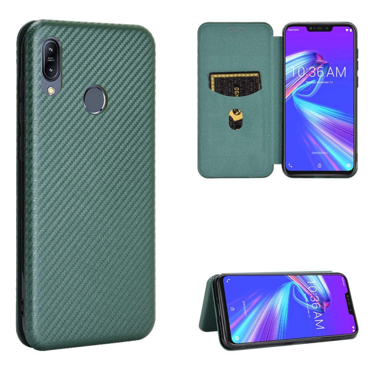 For Asus Zenfone Max (M2) ZB633KL Carbon Fiber Texture Horizontal Flip TPU + PC + PU Leather Case with Card Slot