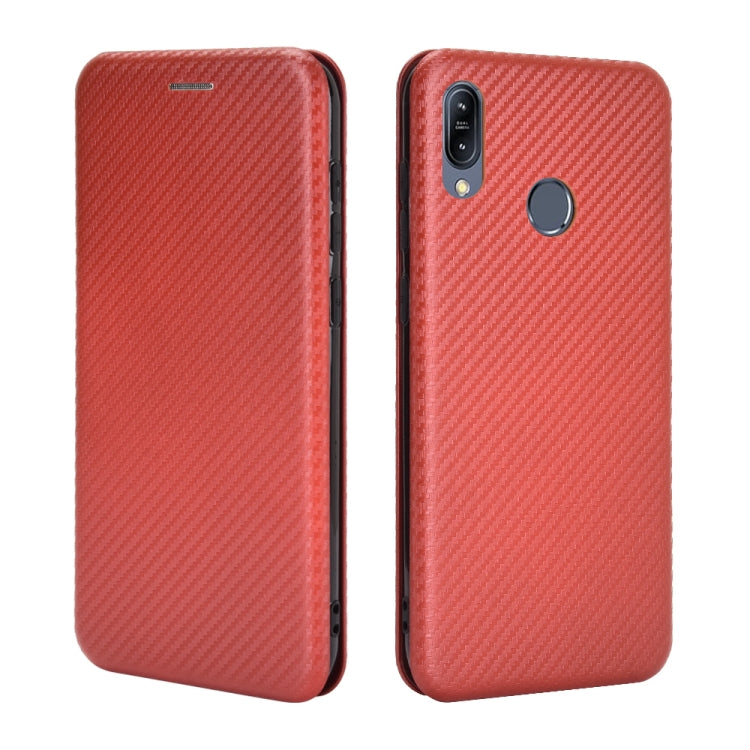 For Asus Zenfone Max (M2) ZB633KL Carbon Fiber Texture Horizontal Flip TPU + PC + PU Leather Case with Card Slot