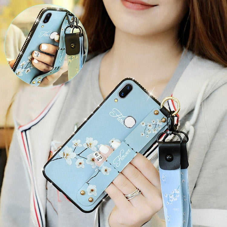 Fashion Cloth Texture TPU Protective Case with Wristband & Holder & Lanyard For Huawei P30 Lite