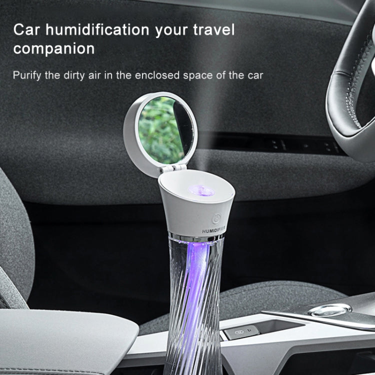 USB Car Transparent Magic Tower Small Waist Humidifier with Vanity Mirror & LED Light, Capacity: 250mL