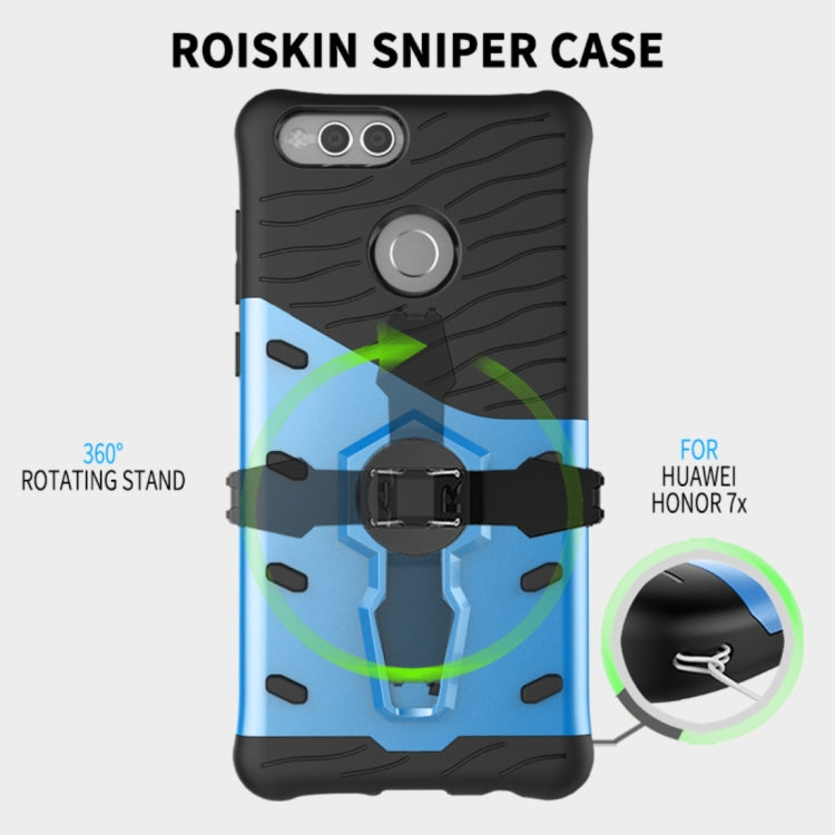 For Huawei Honor 7X PC + TPU Dropproof Sniper Hybrid Protective Back Cover Case with 360 Degree Rotation Holder