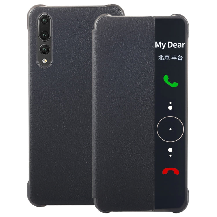 For Huawei P20 Pro Litchi Texture PC + PU Horizontal Flip Case with Smart View Winodw and Sleep Wake-up Function