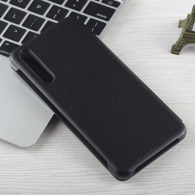 For Huawei P20 Pro Litchi Texture PC + PU Horizontal Flip Case with Smart View Winodw and Sleep Wake-up Function
