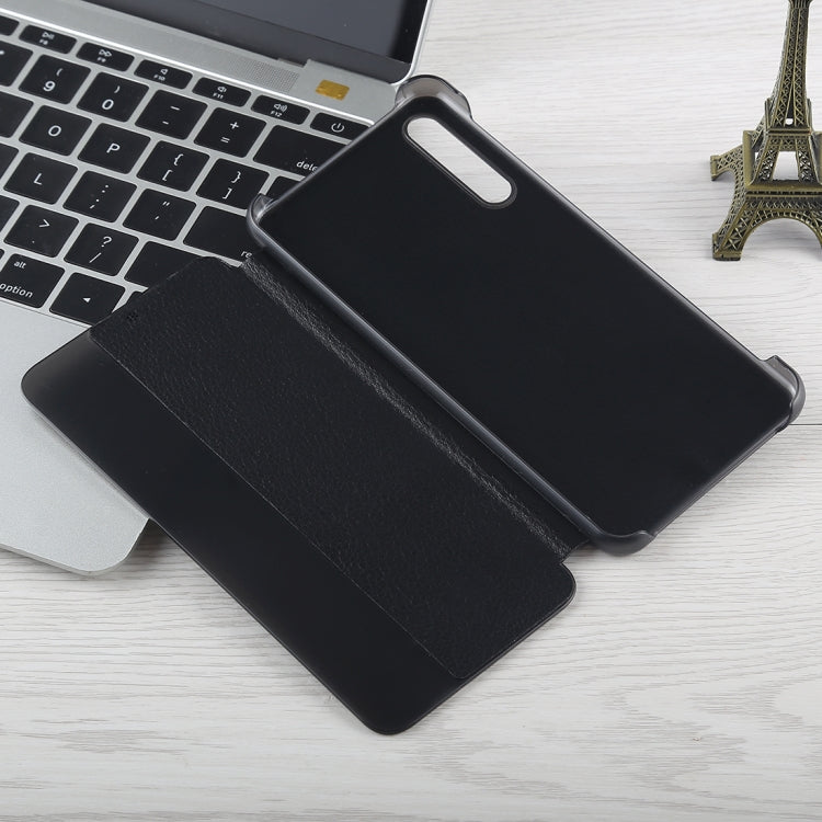 For Huawei P20 Pro Litchi Texture PC + PU Horizontal Flip Case with Smart View Winodw and Sleep Wake-up Function