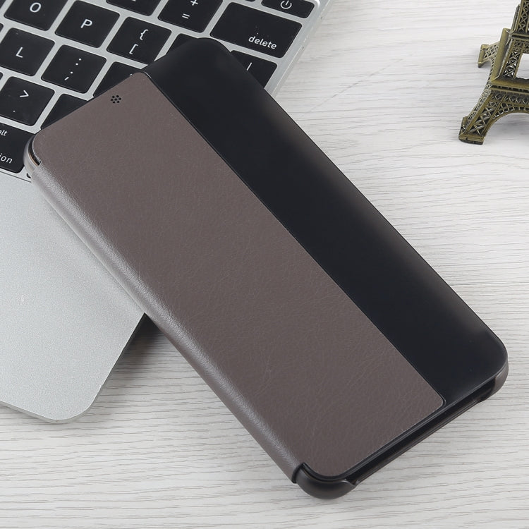 For Huawei P20 Pro Litchi Texture PC + PU Horizontal Flip Case with Smart View Winodw and Sleep Wake-up Function