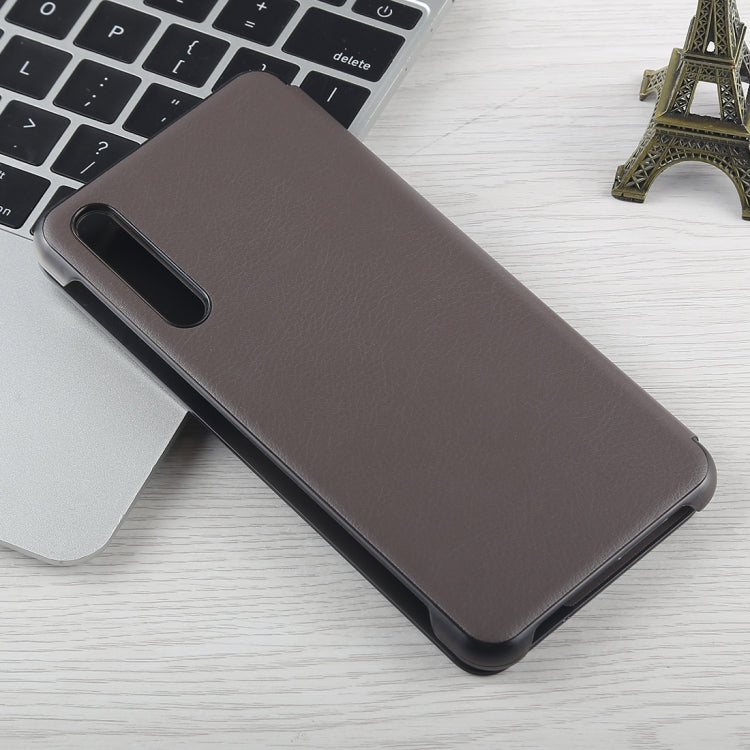 For Huawei P20 Pro Litchi Texture PC + PU Horizontal Flip Case with Smart View Winodw and Sleep Wake-up Function