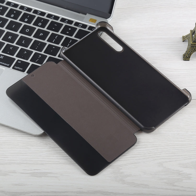 For Huawei P20 Pro Litchi Texture PC + PU Horizontal Flip Case with Smart View Winodw and Sleep Wake-up Function