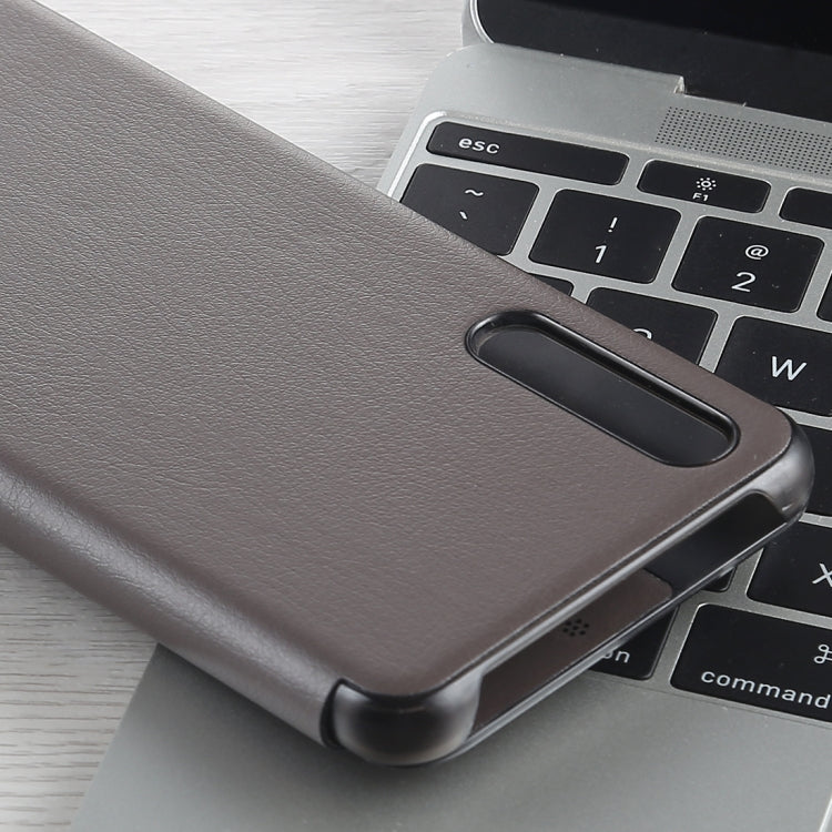 For Huawei P20 Pro Litchi Texture PC + PU Horizontal Flip Case with Smart View Winodw and Sleep Wake-up Function