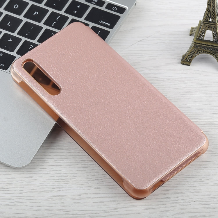 For Huawei P20 Pro Litchi Texture PC + PU Horizontal Flip Case with Smart View Winodw and Sleep Wake-up Function