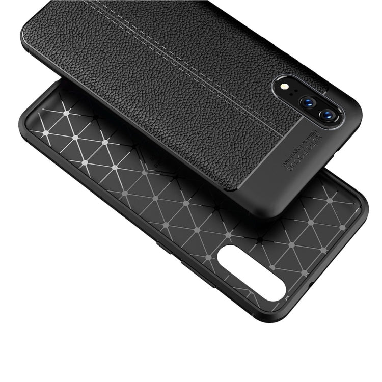 For Huawei P20 Litchi Texture Soft TPU Protective Back Cover Case
