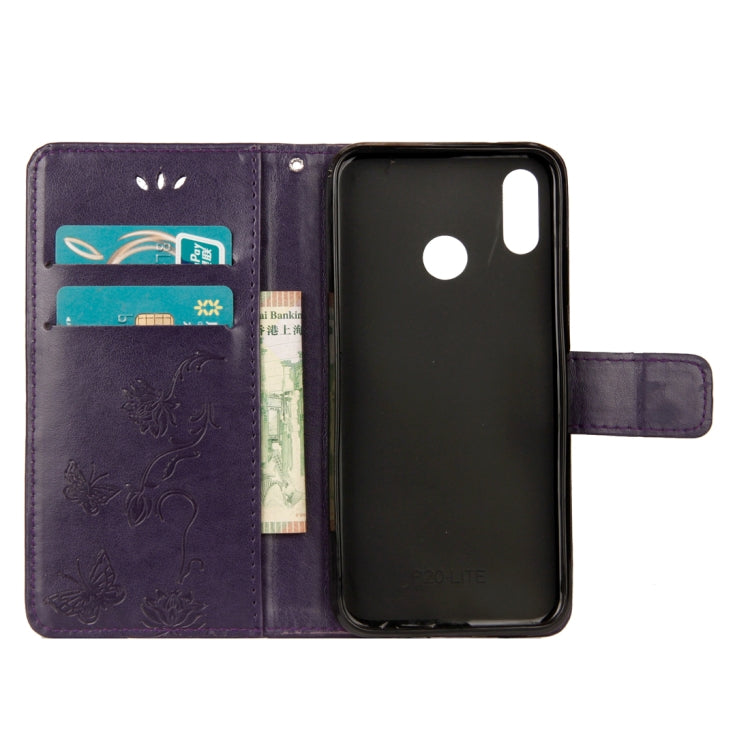 For Huawei P20 Lite Lotus Butterfly Pattern Horizontal Flip Leather Case with Holder & Card Slots & Wallet & Lanyard