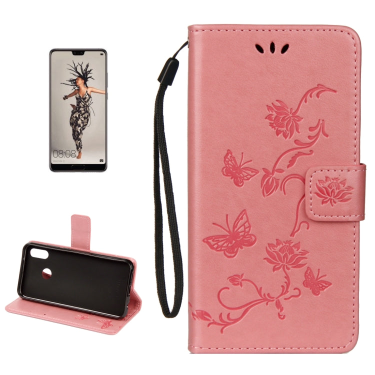 For Huawei P20 Lite Lotus Butterfly Pattern Horizontal Flip Leather Case with Holder & Card Slots & Wallet & Lanyard