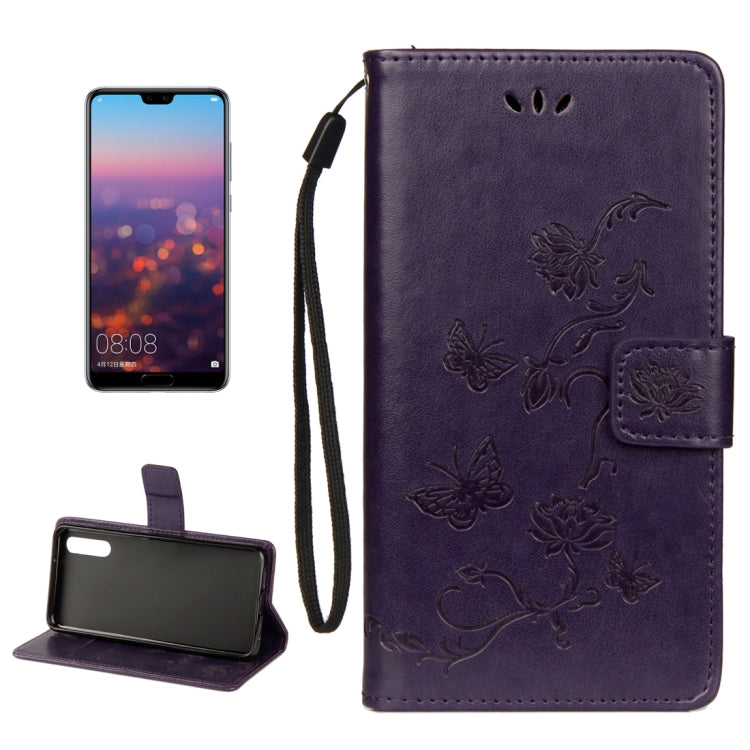 For Huawei P20 Lotus Butterfly Pattern Horizontal Flip Leather Case with Holder & Card Slots & Wallet & Lanyard