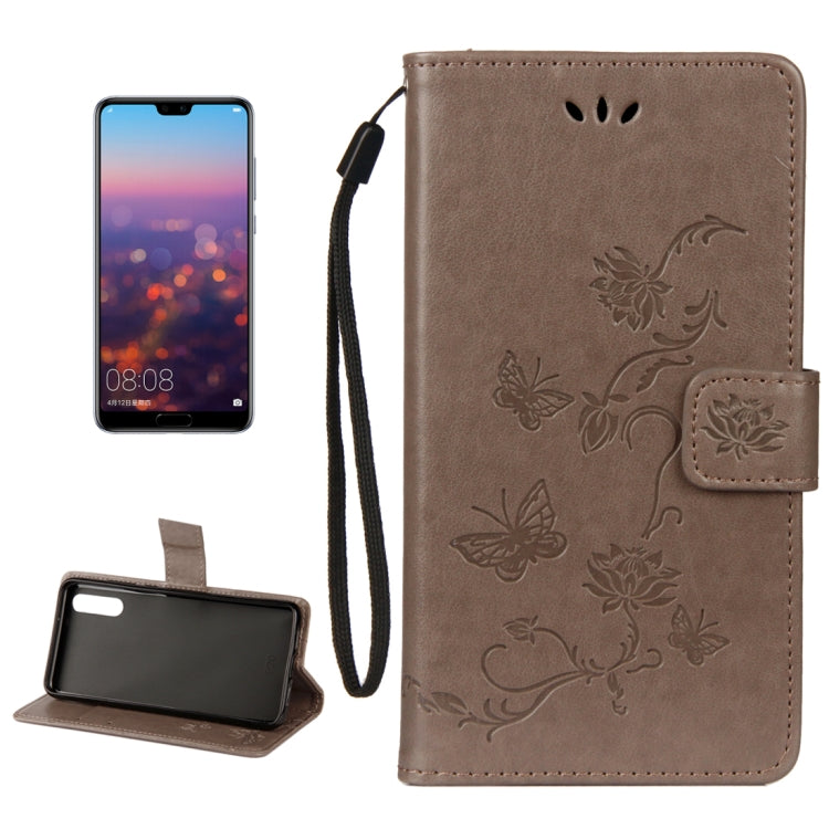 For Huawei P20 Lotus Butterfly Pattern Horizontal Flip Leather Case with Holder & Card Slots & Wallet & Lanyard