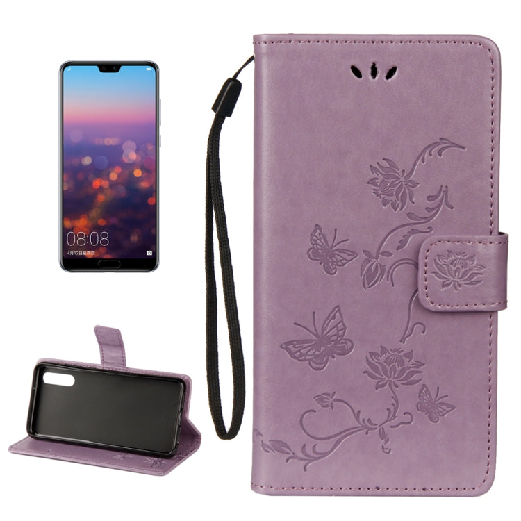 For Huawei P20 Lotus Butterfly Pattern Horizontal Flip Leather Case with Holder & Card Slots & Wallet & Lanyard