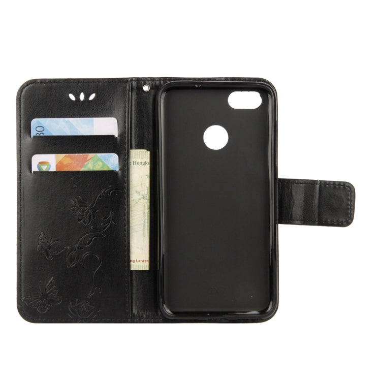 For Huawei Y9 (2018) Lotus Butterfly Pattern Horizontal Flip Leather Case with Holder & Card Slots & Wallet & Lanyard