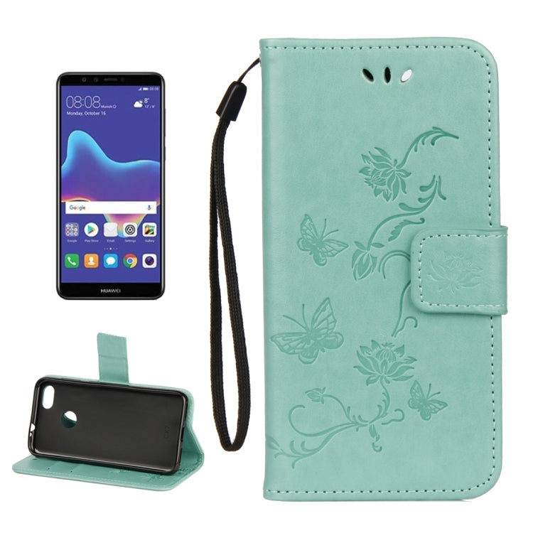 For Huawei Y9 (2018) Lotus Butterfly Pattern Horizontal Flip Leather Case with Holder & Card Slots & Wallet & Lanyard