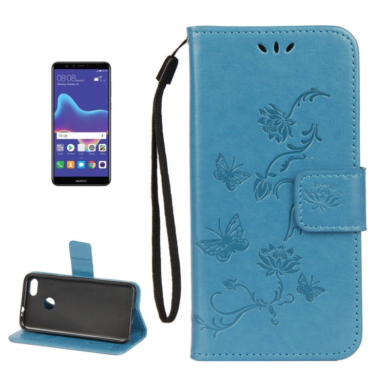 For Huawei Y9 (2018) Lotus Butterfly Pattern Horizontal Flip Leather Case with Holder & Card Slots & Wallet & Lanyard
