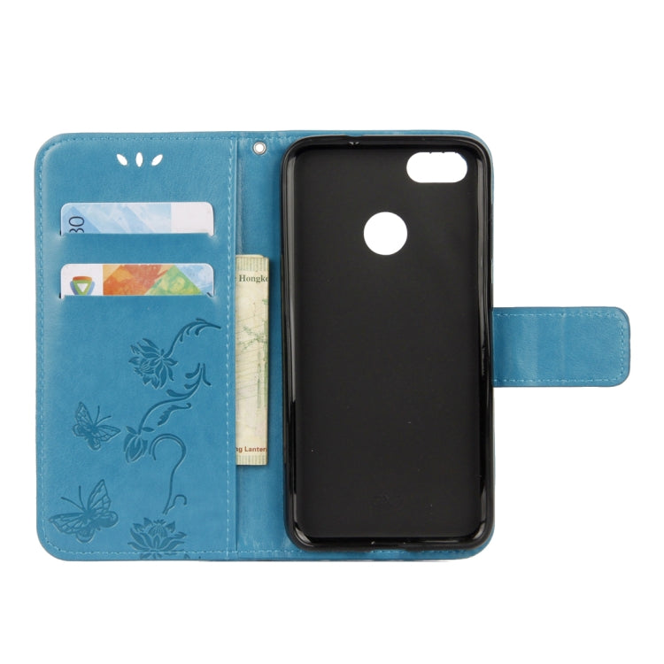 For Huawei Y9 (2018) Lotus Butterfly Pattern Horizontal Flip Leather Case with Holder & Card Slots & Wallet & Lanyard