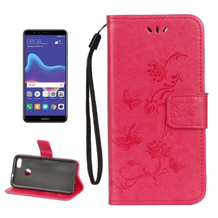 For Huawei Y9 (2018) Lotus Butterfly Pattern Horizontal Flip Leather Case with Holder & Card Slots & Wallet & Lanyard