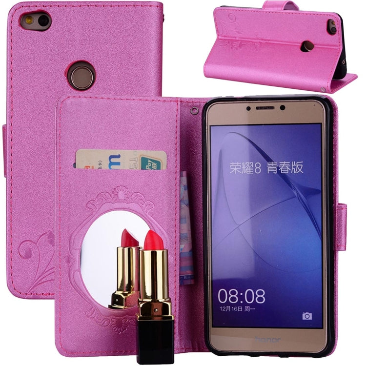 For Huawei P8 Lite (2017) Vintage Embossed Floral Butterfly Pattern Horizontal Flip Leather Case with Mirror & Card Slot & Holder & Wallet & Lanyard